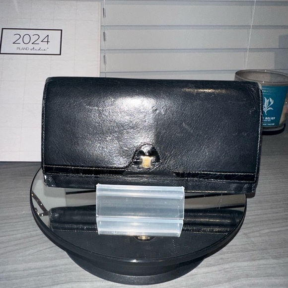 CELINE Long Wallet, Black Leather with Gold Hardware + Triomphe Logo - Picture 14 of 14